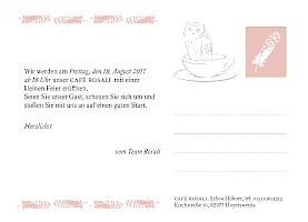 Café Rosali, final design of a postcard flyer, back