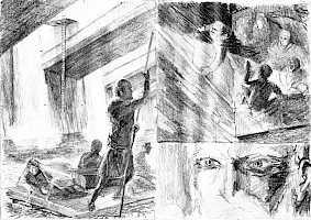 The Run, sketches for two pages in the first episode of 7SA